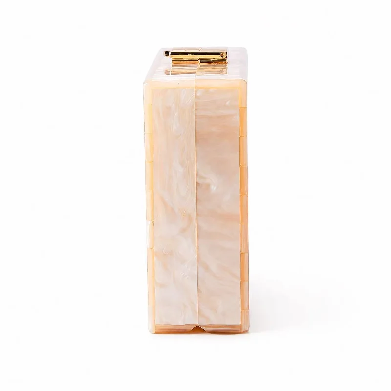 Acrylic Striped Clutch Evening Bag For Women, Pearlescent Hard Case Chain Purse, Snap Button Square Handbag For Wedding Party view 5