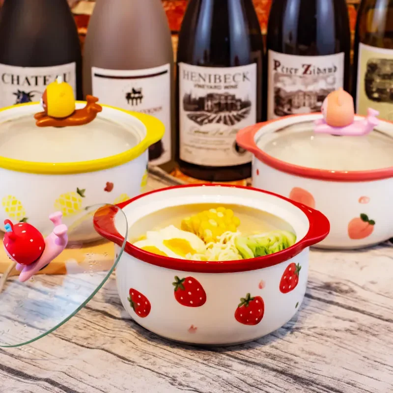 

Japanese Ceramic Cartoon Instant Noodle Bowl with Glass Lid Mobile Phone Holder Porcelain Breakfast Milk Coffee Mug Tea Cup