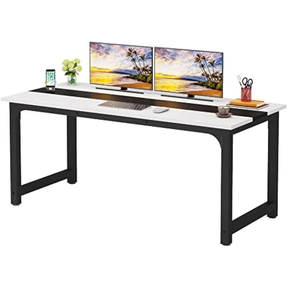 

70.8 Inch Computer Office Desk, White+black,Office Desk