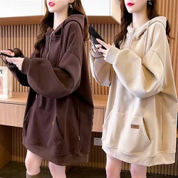 Felpa con cappuccio di media lunghezza in peluche e addensata donna autunno e inverno 2023 nuova versione coreana cappotto mezzo con cerniera sciolto Top