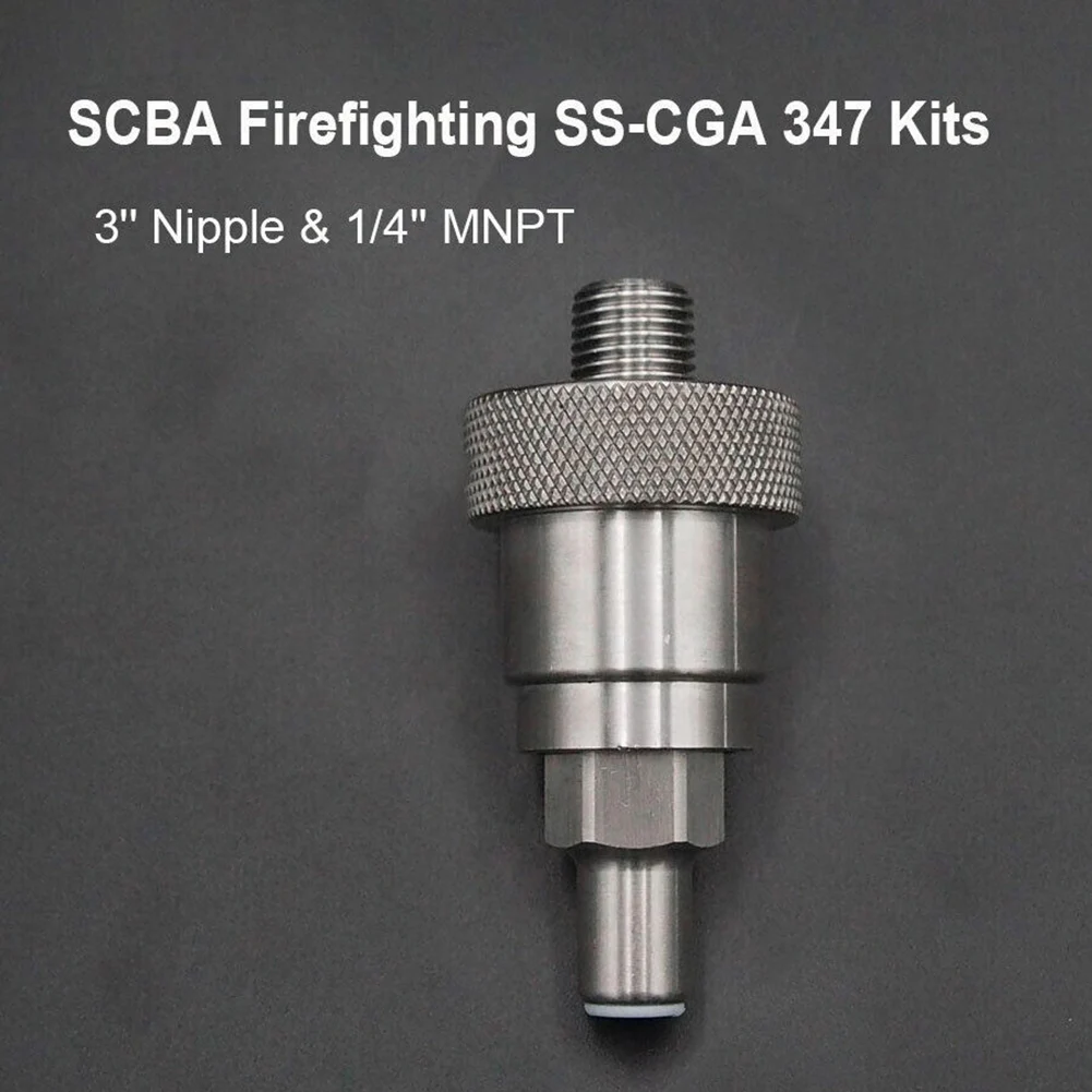 SCBA Firefighting SS-CGA 347 Kit 1/4 Inch MNPT Hand Tight Nut And 3 Inch Nipple Atmospheric Bottle Connector Complete Accessory