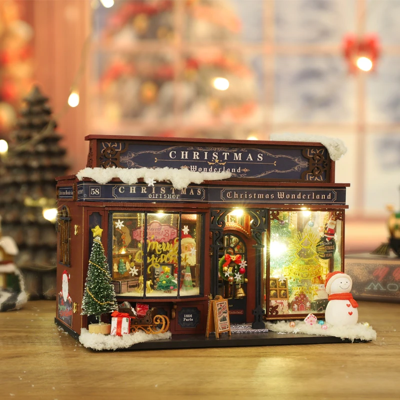 NEW DIY Wooden Merry Christmas Wonderland Dollhouses Miniature Kits With LED Light Home Decoration For Adult Xmas Handmade Gifts