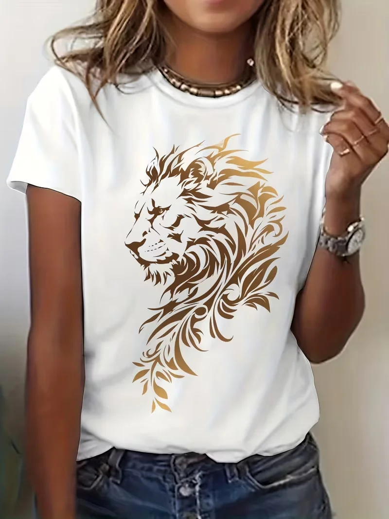 Summer Clothing Aesthetic - Kaos Cetak Grafis Estetika Lion, Atasan