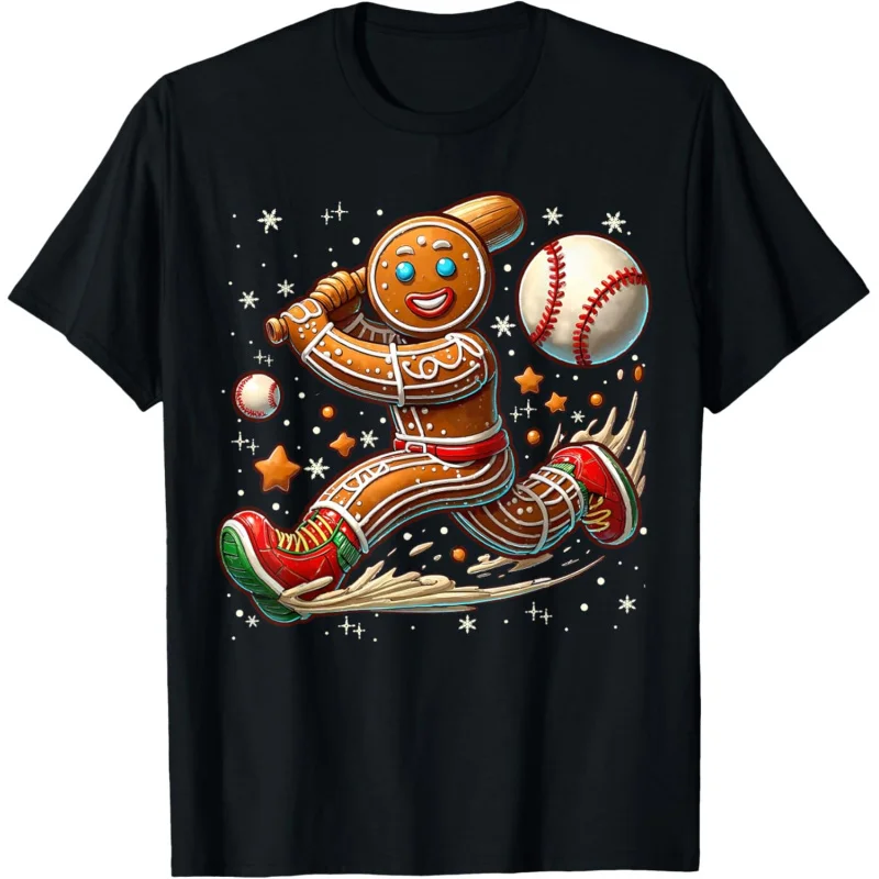 

Christmas Gingerbread Man Sports Player Funny Baseball Xmas T-Shirt