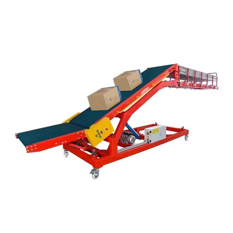 ناقل الحزام المائل للرفع الهيدروليكي الأوتوماتيكي مع أسطوانة مرنة لتحميل وتفريغ الشاحنة