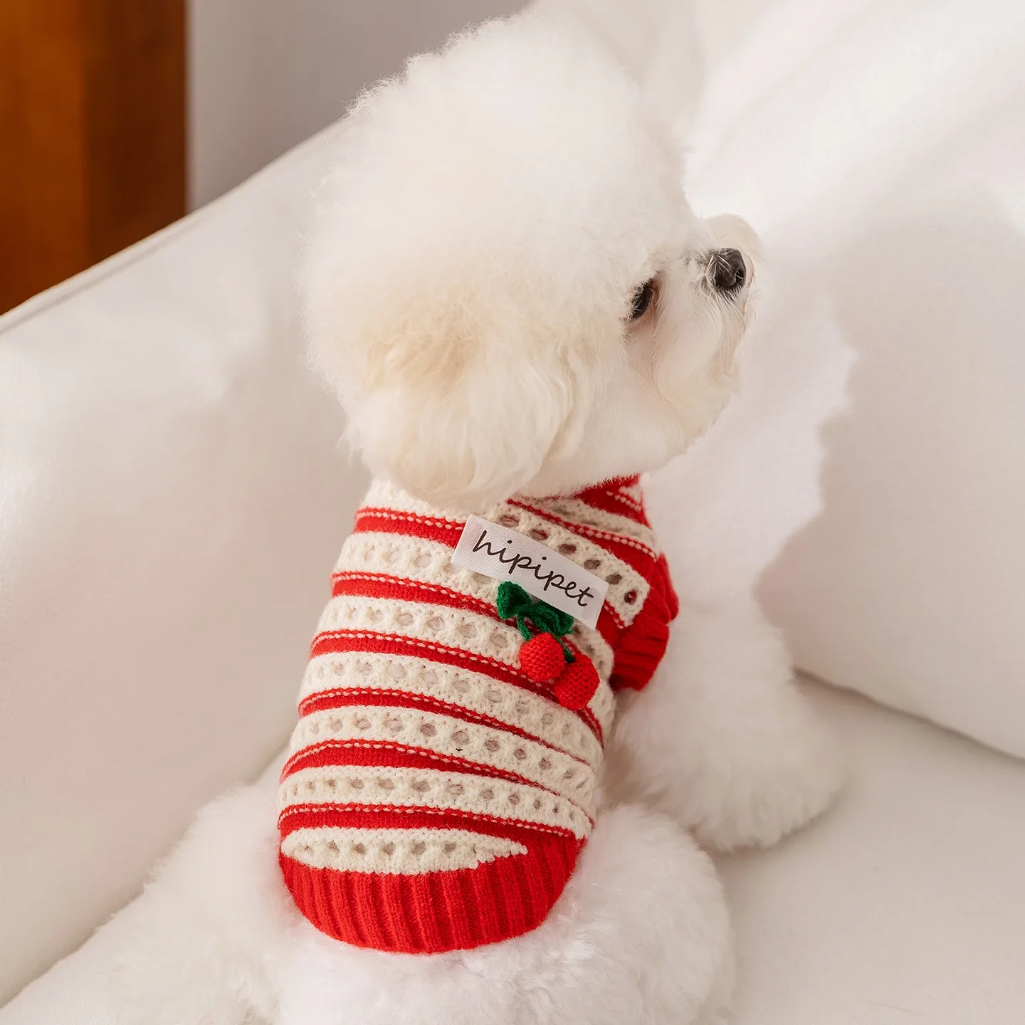 Picture 4: Maltese Cherry Sweater Dog Winter Clothes Yorkshire Terrier Fashion Striped Pullover Warm Dog Knit Sweater