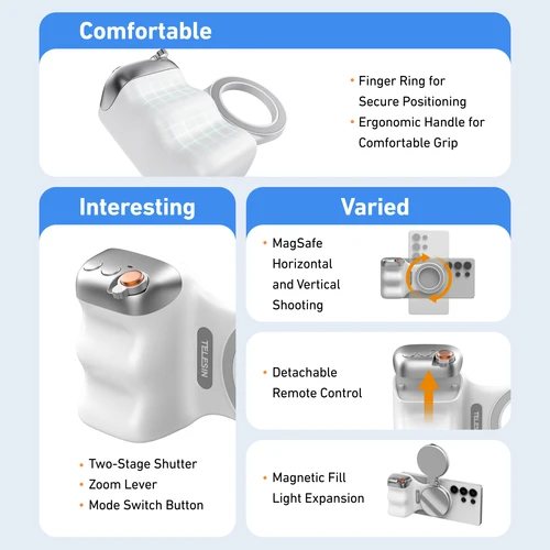 Imagen 2 del producto TELESIN-empuñadura magnética para cámara de teléfono Apple Android, inalámbrico, Compatible con Bluetooth, Control remoto, disparo con Zoom asistido