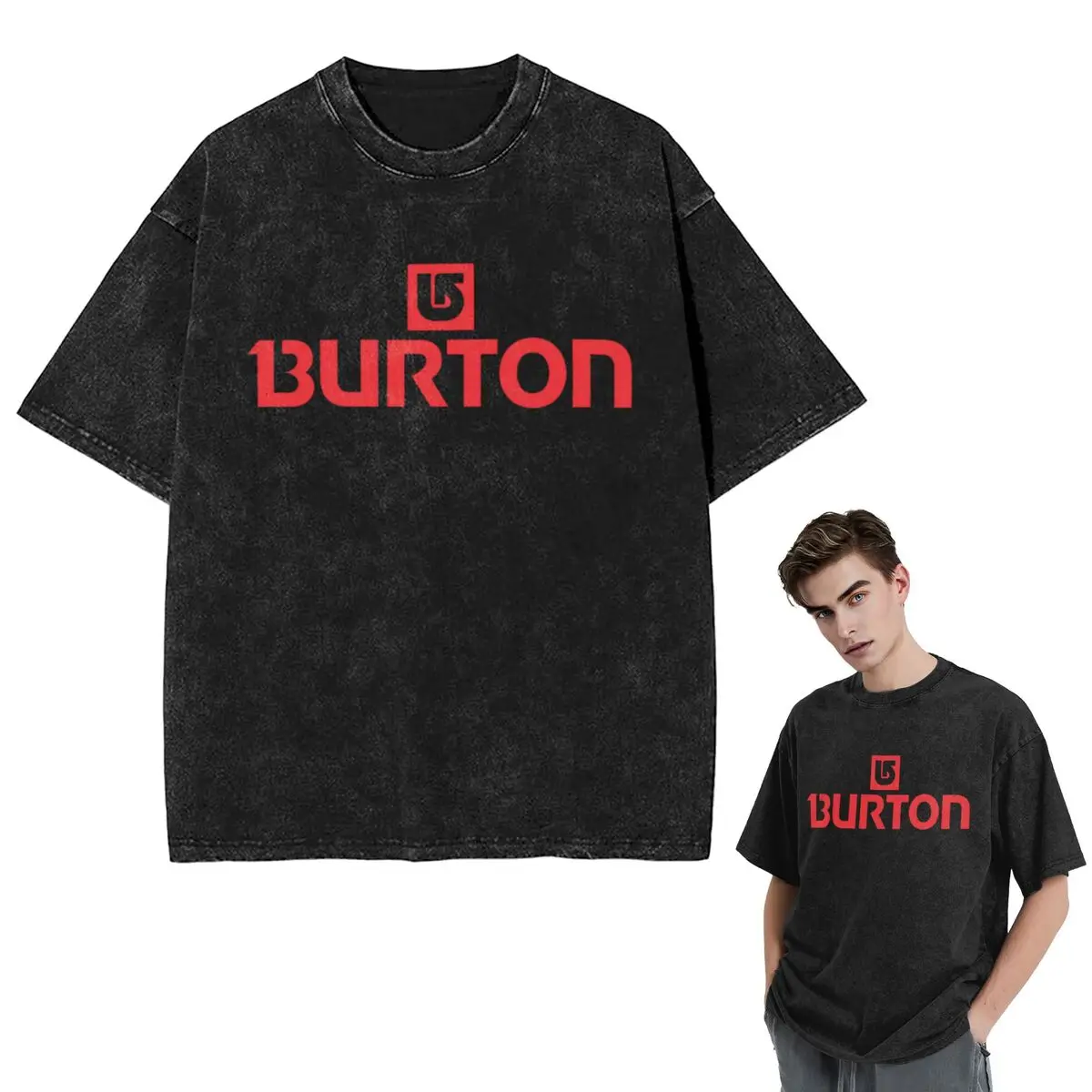 Streetwear T-Shirts Burton Snowboard Sportive Washed T Shirt Short Sleeve Hip Hop T-Shirt Tops Tees for Men Women