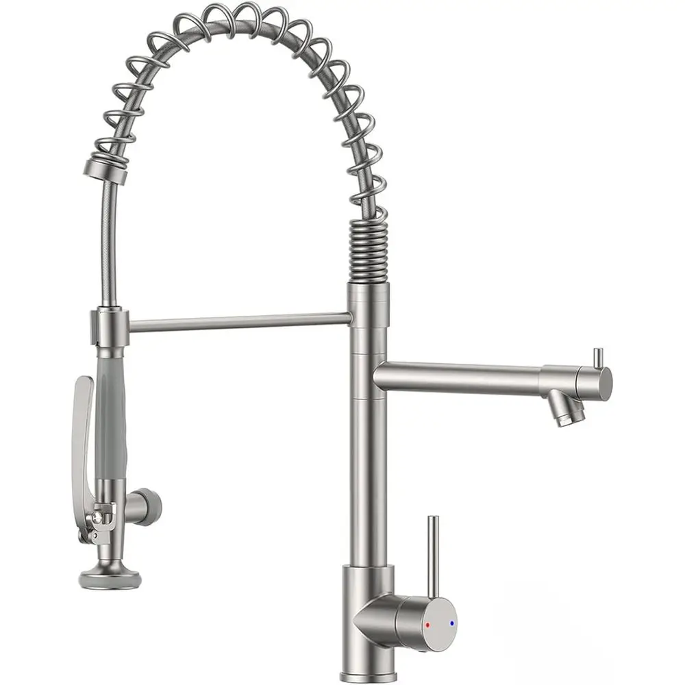 

Commercial Pull Down Kitchen Sink Faucet with Sprayer Brushed Nickel