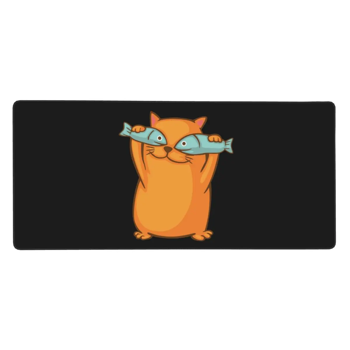 Cute Funny Cat Holding Two Fish Large Mouse Pad Computer Keyboard Mouse Mat Gaming PC Laptop Desk Mat Office Table Mats