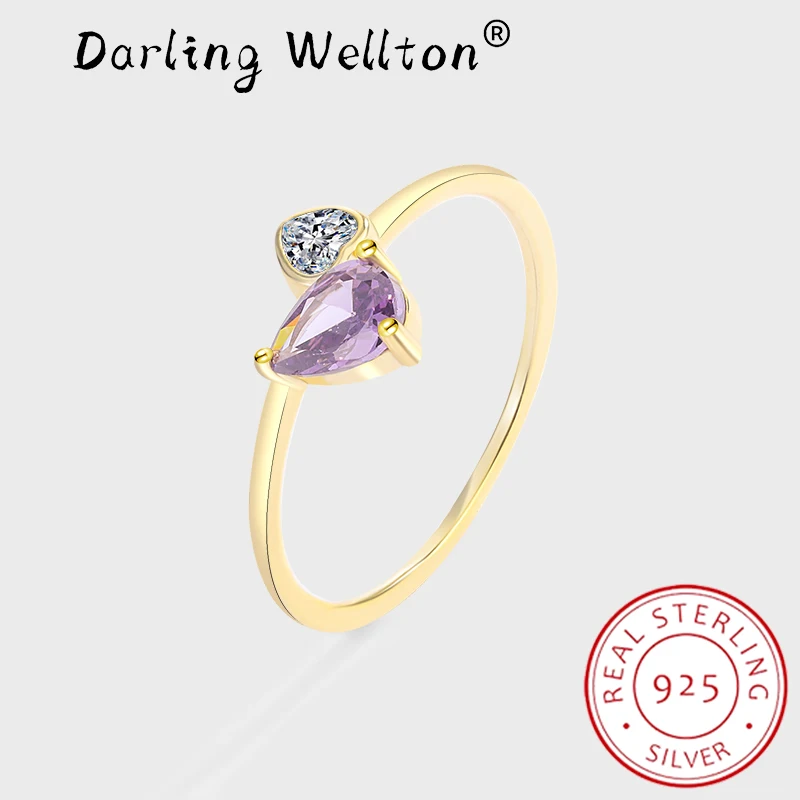 

NEW Fashion 18K Gold Amethyst Heart Original Sterling Silver Couple Ring For Women Purple Love Irregular Engagement Gift Jewelry