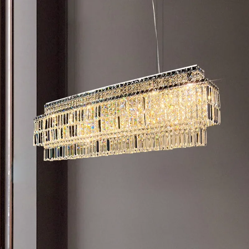 Modern Chandelier For Dining Room Luxury Home Decor Rectangle Crystal Light Kitchen Island Led Fixture Hanging Lamp