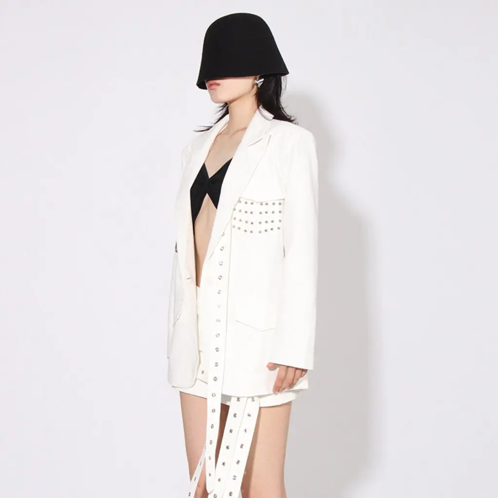 Women's Trendy Rivet Lace-Up Stitching Suit Jacket European And American Catwalk Style Silhouette Design Autumn New