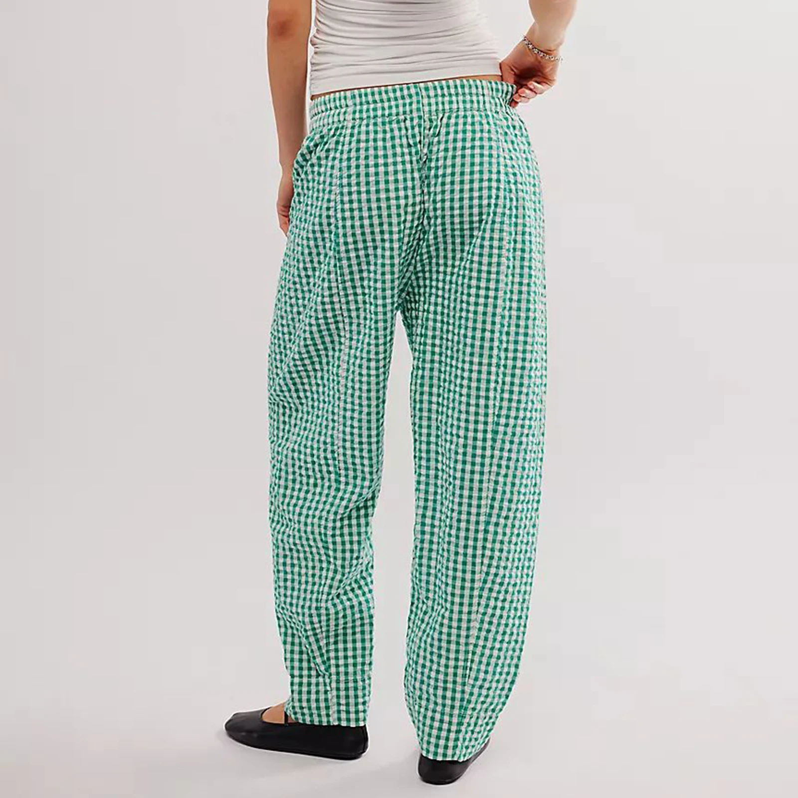 Plaid Lounge Pants Womens Gingham Plaid Pajamas Pj Pants Y2k Drawstring Wide Leg Checkered Palazzo Pants Trousers