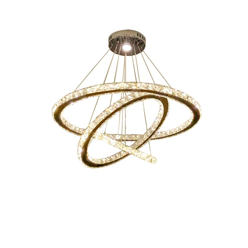 

Stainless steel ring led chandelier, dimming, laser crystal ring, indoor living room dining room crystal light