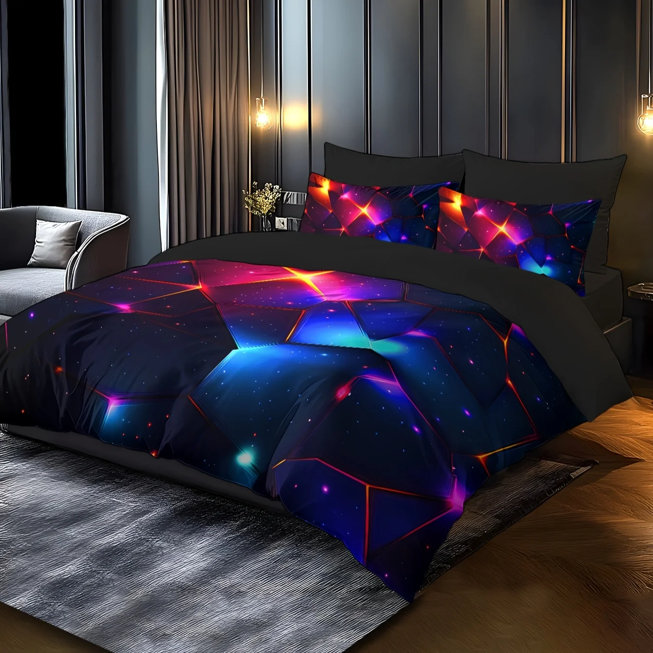 3D Embossed Starry Sky Fleece Duvet Cover Set, Super Soft Wrinkle-Free Polyester Bedding with Pillowcases, Luxury Hotel Style