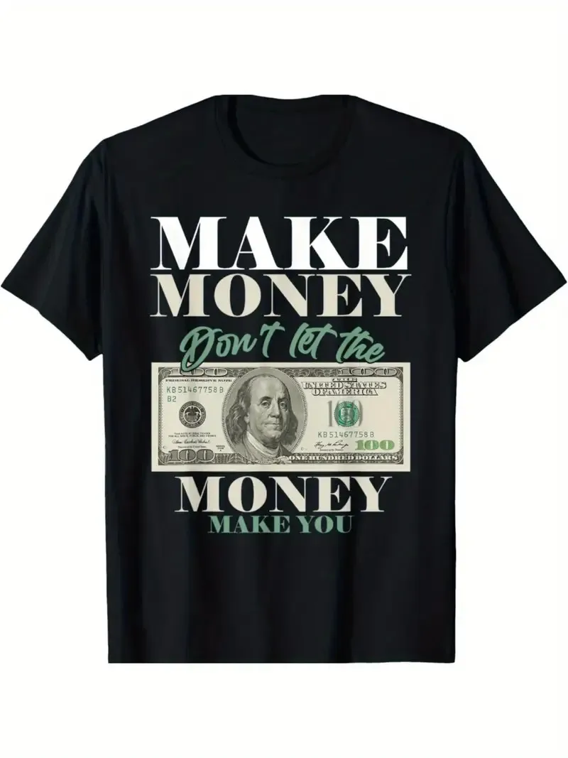 

Men's 'Make Money, Don't Let Men In' Pattern T-Shirt- Black Casual T-Shirt with