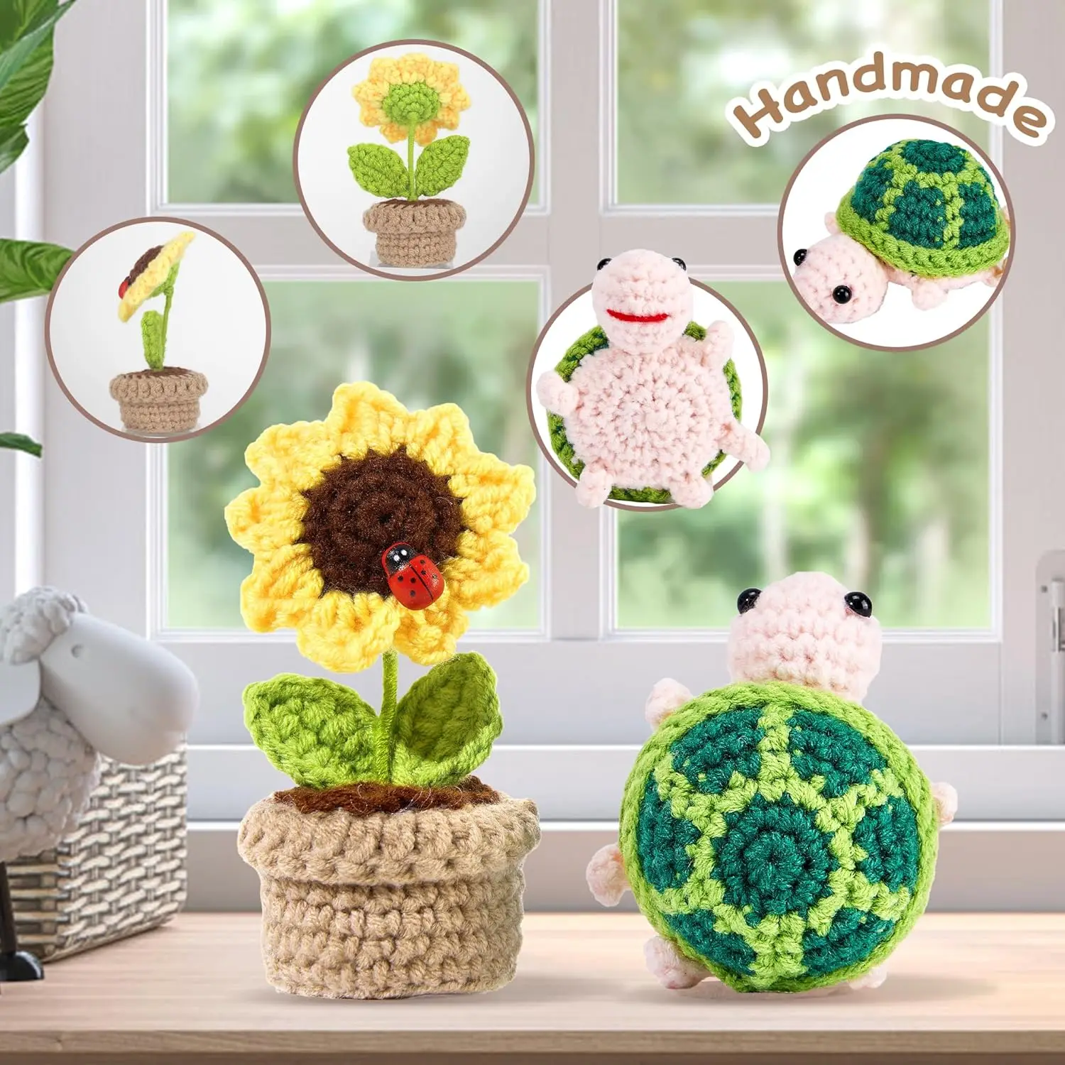 Funny Positive Emotional Support Turtle Sunflower Pot Home Room Decoration New Crochet Pineapple Dolls With Card Christmas Gift