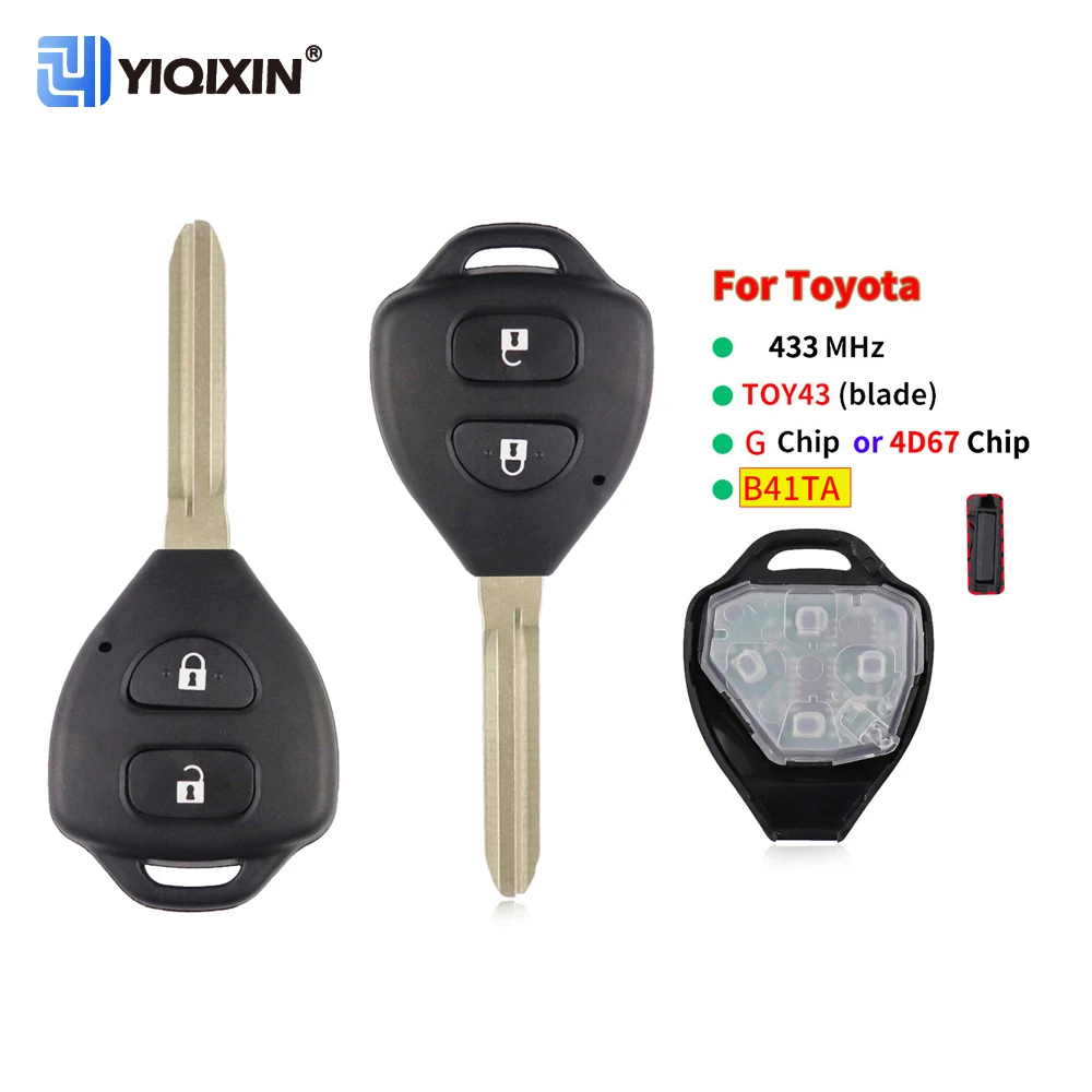 

433mhz Car Key For Toyota Hiace Hilux Vigo Yaris Innova Corolla RAV4 2009 4D67/ G Chip FCC B41TA TOY43 2 Buttons Remote