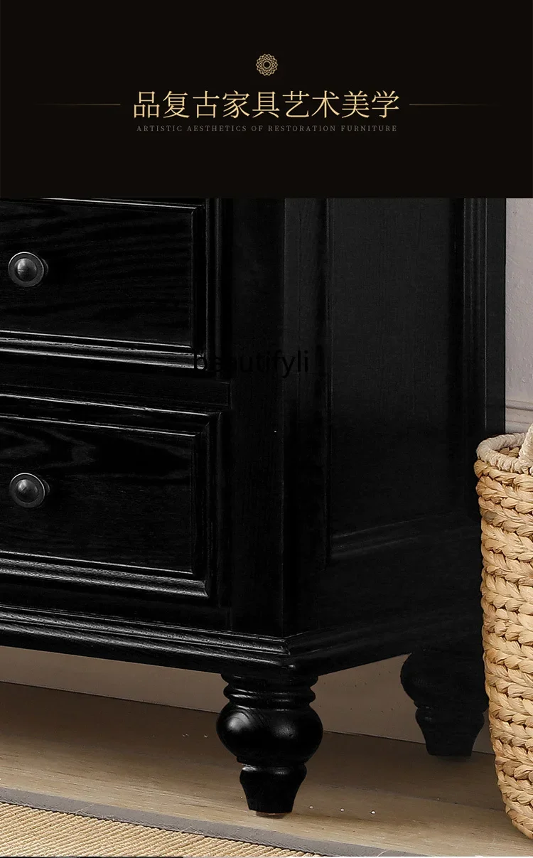 American high cabinet, solid wood TV floor combination black, light luxury storage, locker