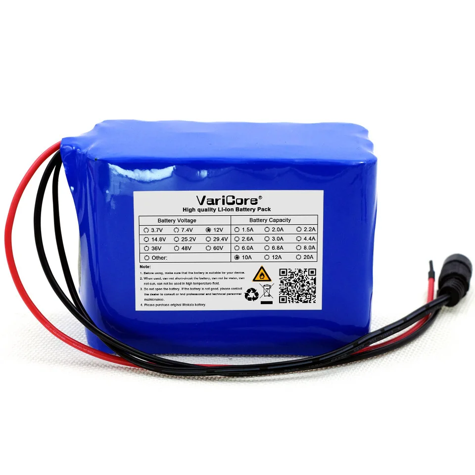 VariCore 12 V 10ah Proteção Grande capacidade 18650 bateria recarregável de lítio 12,6v 10000 mAh baterias de luz LED