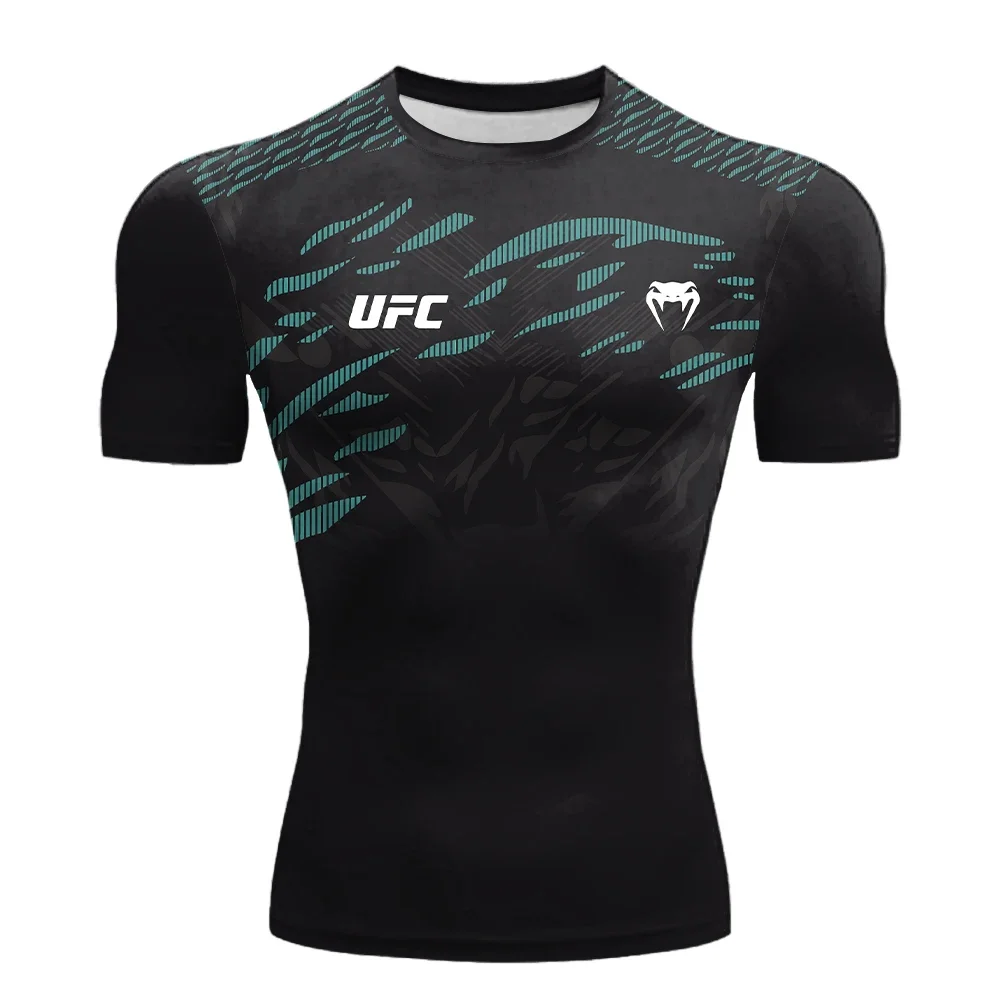 2025 صيف جديد حار بيع الرجال UFC الملاكمة القتال المنافسة عادية تنفس موضة التجفيف السريع تيشيرت بأكمام قصيرة