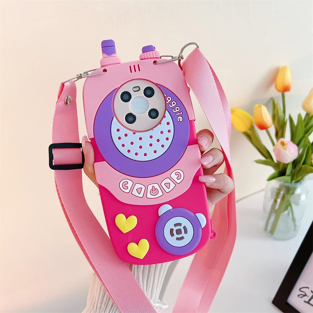 Cute 3D Y2K Retro Walkie Talkie Phone Case for S26 Ultra Crossbody Strap Cartoon Silicone Cover for SamSung Galaxy S25 S24 A57