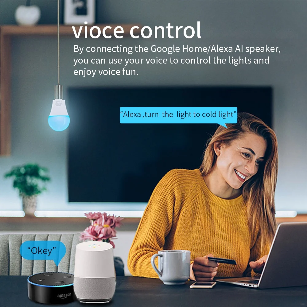 LVGEMS RGB Lamp Wifi Bulb Smart Home Dimmable Timer Function  Cozylife App Control Supports Google Home Alexa