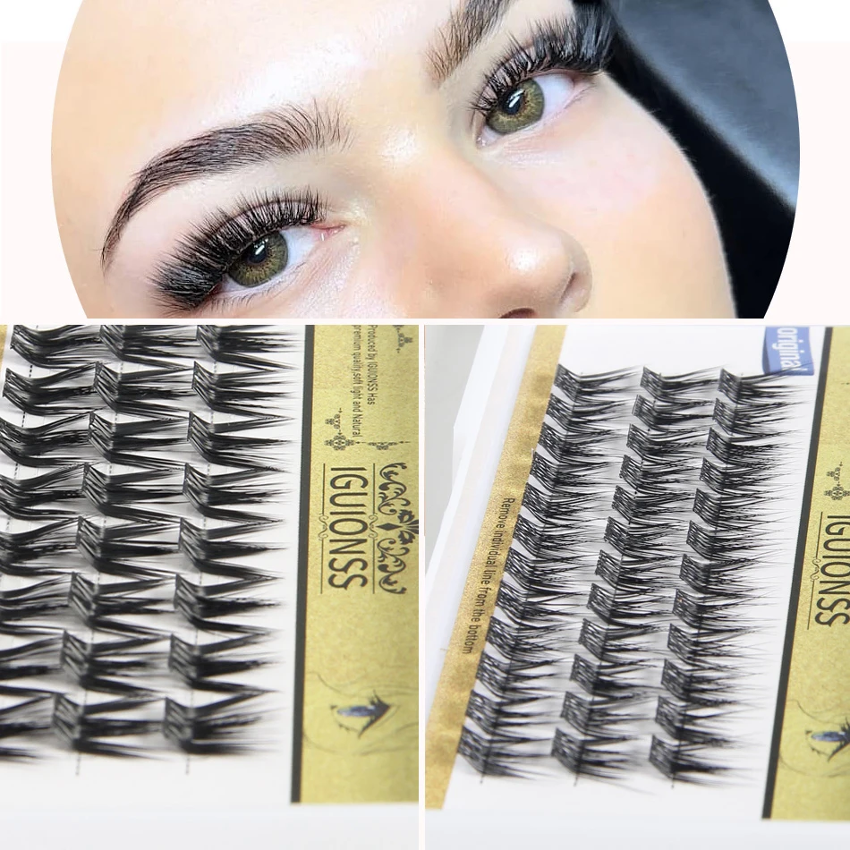 IGUIONSS  L Curl Super Cluster Clusters DIY Eyelash Extension Natural Mink Eyelash Individual Lashes Makeup Tools MIX10,12,14