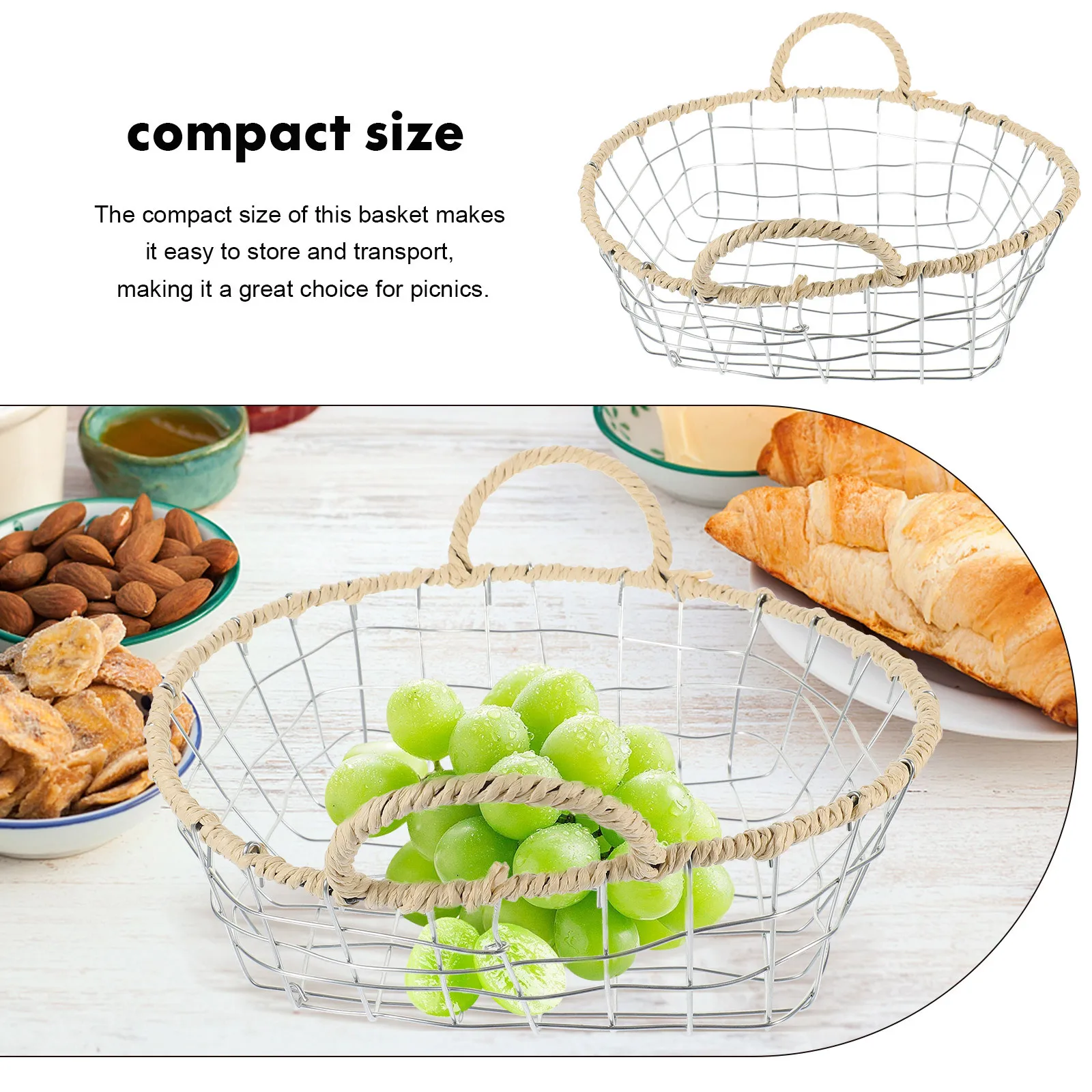 

Iron Wire Storage Basket Vintage Fruit Vegetable Organizer Desktop Basket Kitchen Bread Snack Holder Metal Wire