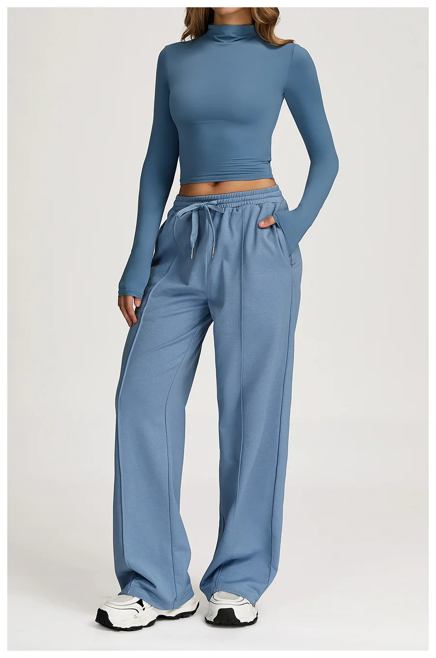 Yoga-Set 2-teilig, Sportbekleidung, Trainingsanzug, Gym-Hose, Langarm-Slim-Fit-Workout-Shirt, Damen-Fitness-Set – Detail 4