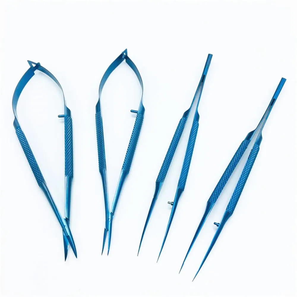 4pcs titanium Ophthalmic instrument set forcep needle holder scissor with Silicone Sterilization tray