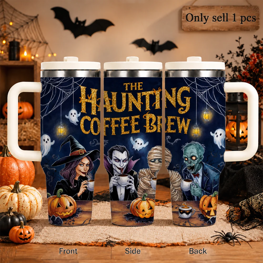 The Horror Coffee Club Vacuum Flasks 40oz Leakproof Insulated Tumbler with Handle Straw Lid, Stainless Steel Travel Cup