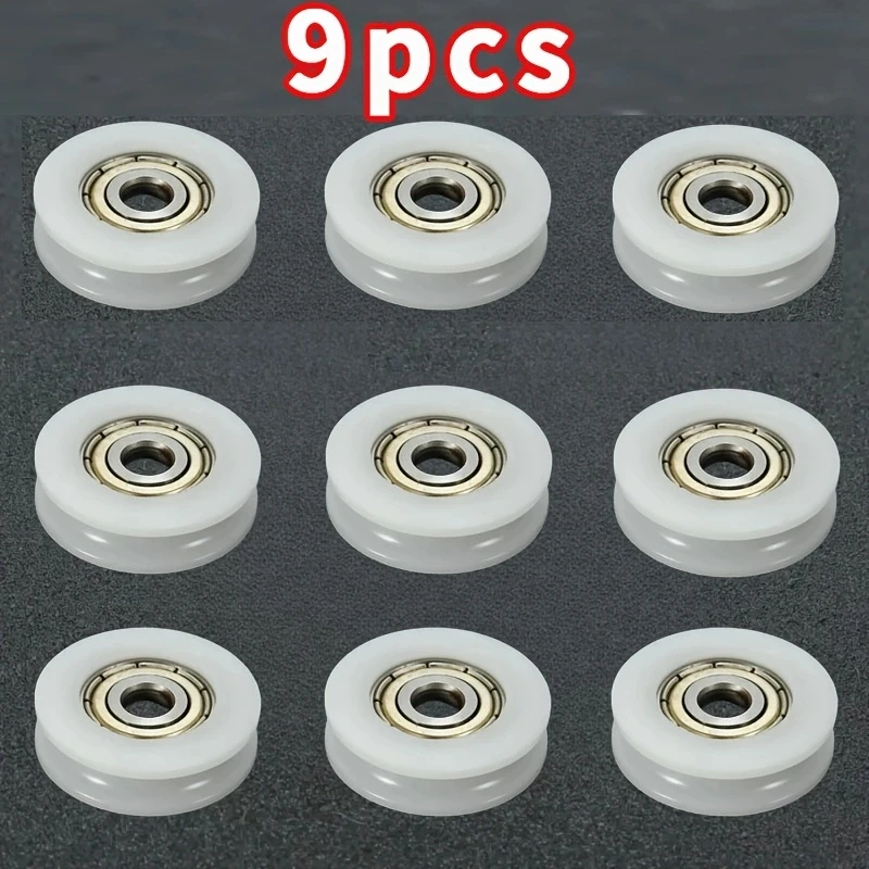 9Pcs U‑Groove Nylon Pulley Wheel 5mm Bore 625ZZ Bearing Sliding Door Roller for Cabinet Window Track