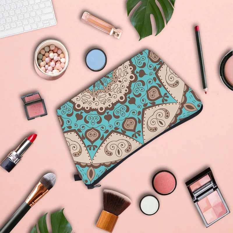 Borsa cosmetica per fiori Mandala per donna, borse per il trucco robuste con cerniera borsa da toilette borsa da viaggio per imballaggio accessori