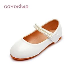 Baby Girls First Communion Shoes Little Kids Ballerina Dance Flats Child Leather Princess Shoes Flower Girls Dress Shoes Beads