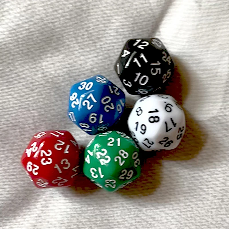 5PCS Polyhedral Dice D30 30Sided Acrylic Dices Educational Toys Math Learning Resources Club Party Family Board Game Props