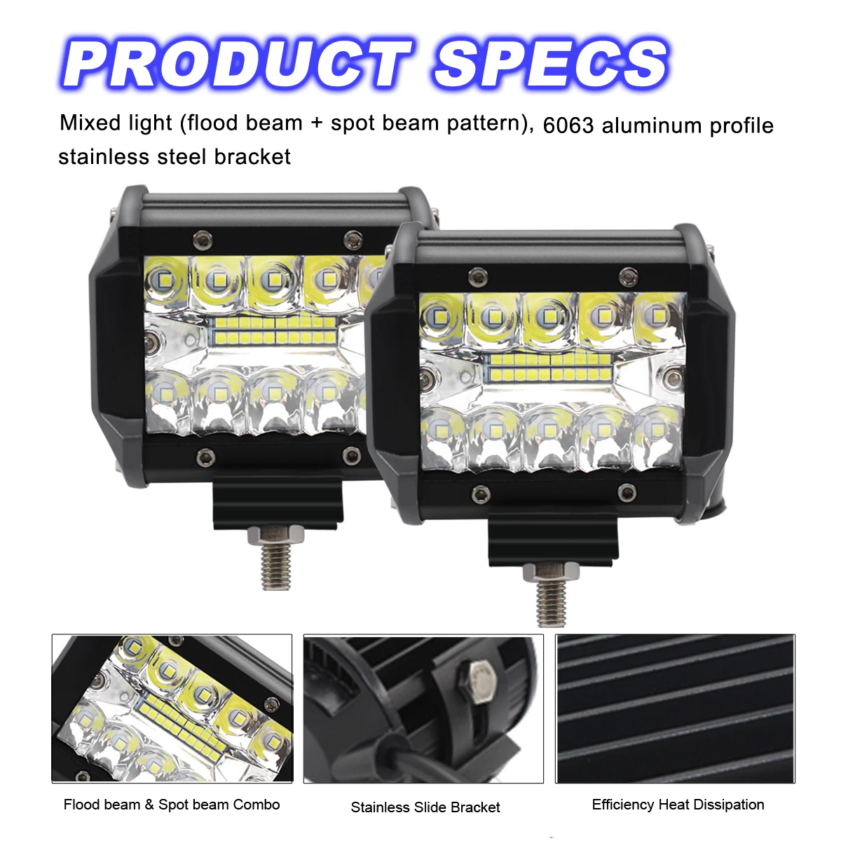4 Zoll 60W LED-Spotleuchten Combo IP67 Wasserdicht Offroad-Arbeitsleuchten für LKW Boot ATV UTV Jeep Scheinwerfer – Detail 3