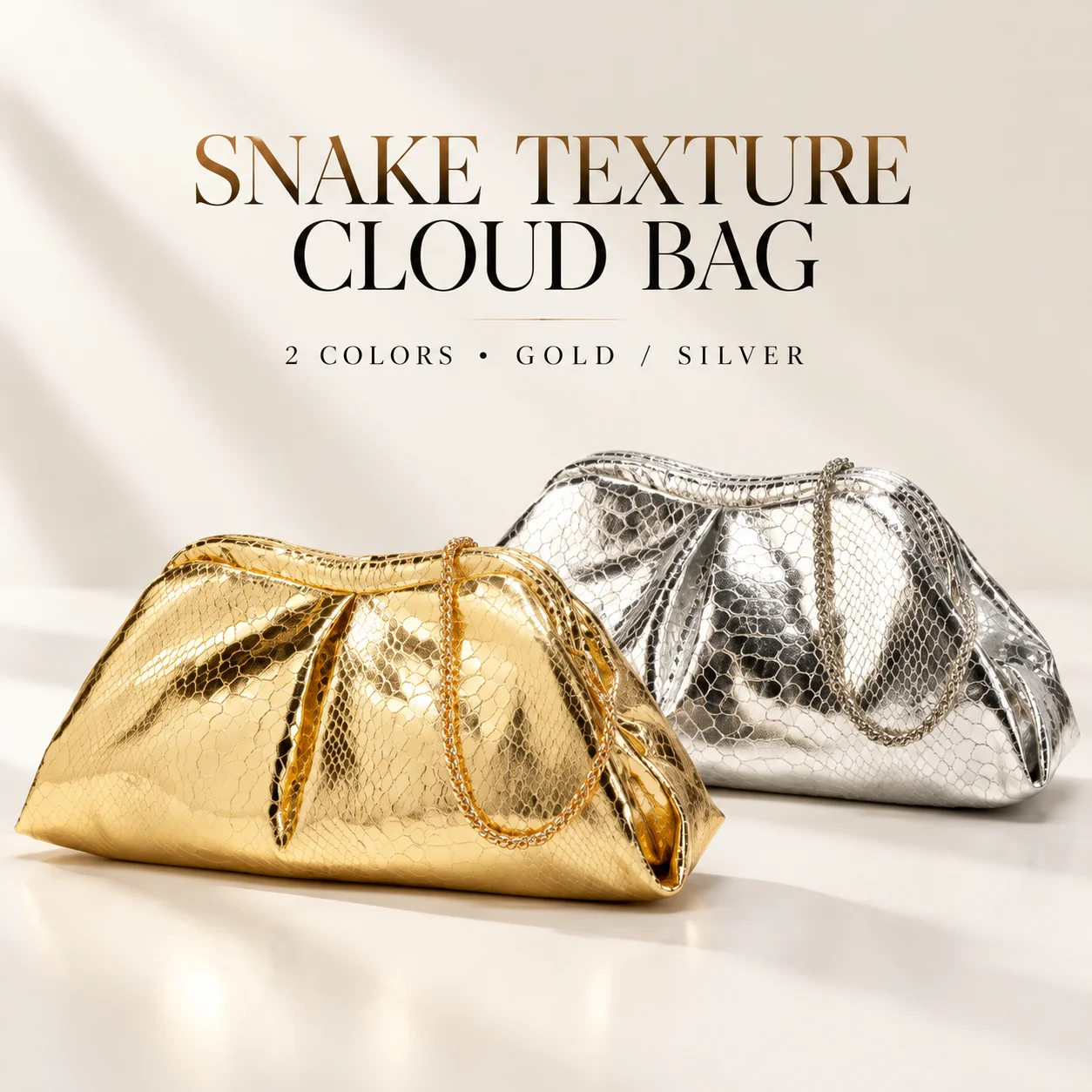 2026 Snake Print Chain Shoulder Storage Bag for Women Cloud Clutch Purse Evening Handbag Fashion Party Organizer Bag
