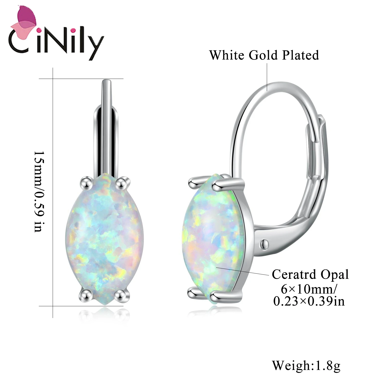 CiNily Created White/Blue/Black Fire Opal Hoop Earrings for Women Girls Silver Color Marquise Shaped Hoop Earring Trendy Jewelry