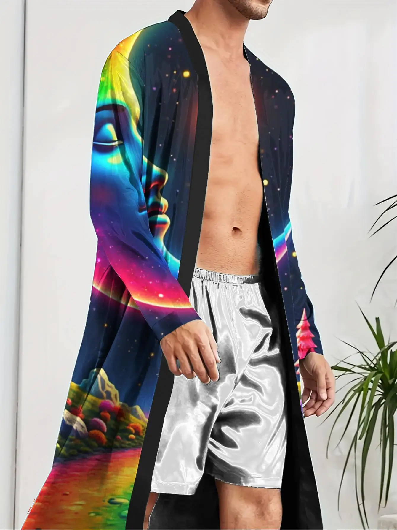1pcs Men's Robes 2026 Spring/Summer Graphic Shower robe 3D Printed Robes Long Nightgown Polyester Bathrobe man Sleepwear