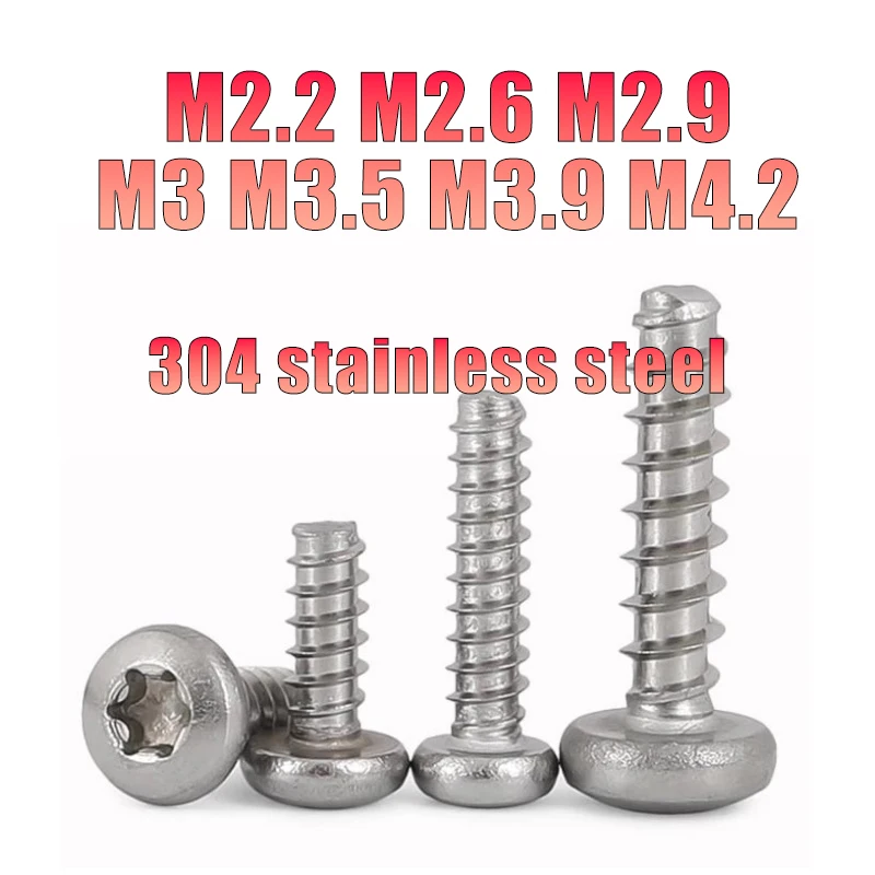 50/100pcs Torx Pan Head Tapping Screw for Plastic M2.2M2.6M2.9M3M3.5M3.9M4.2 Stainless Steel Round Six Lobe Self Tapping Screw