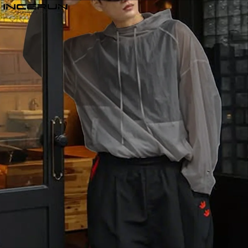Incerun moletom masculino cor sólida com capuz manga longa solto treino casual moletom masculino streetwear 2025 pulôveres de secagem rápida