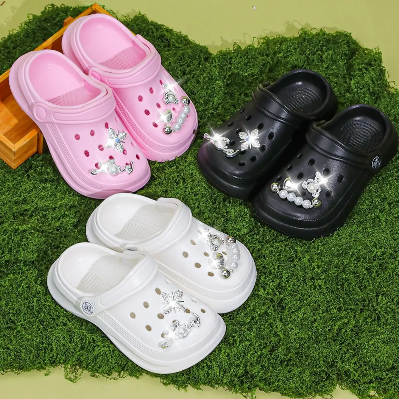 Kids Slip-On Clogs and Mules - Breathable, Waterproof, EVA Garden Shoes with Decorative Chain for Beach and Everyday Wear 168