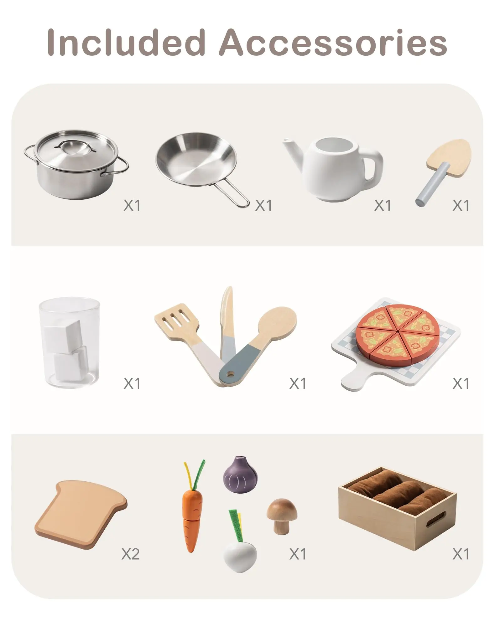 ROBOTIME ครัวไม้สำหรับเด็กเพลย์เซ็ตพร้อมของเล่นตัดเครื่องปิ้งขนมปังอาหารและชุดทำสวนเด็กวัยหัดเดินของขวัญสำหรับเด็กอายุ 3 ปีขึ้นไป