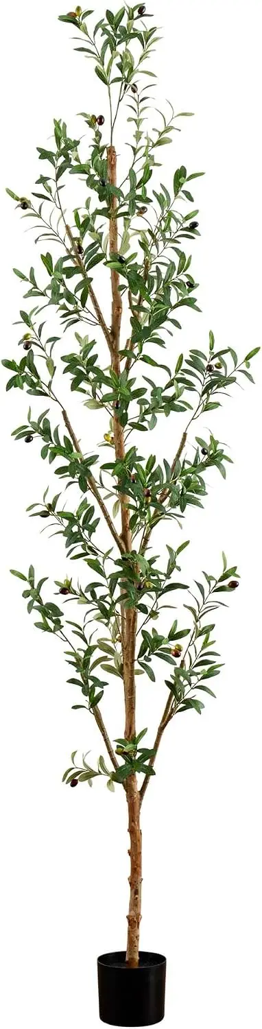 8 ft Artificial Olive Tree with Natural Trunk Floor Plant | Lifelike Fruits with Textured Trunks, Durable Nursery Pot Included,