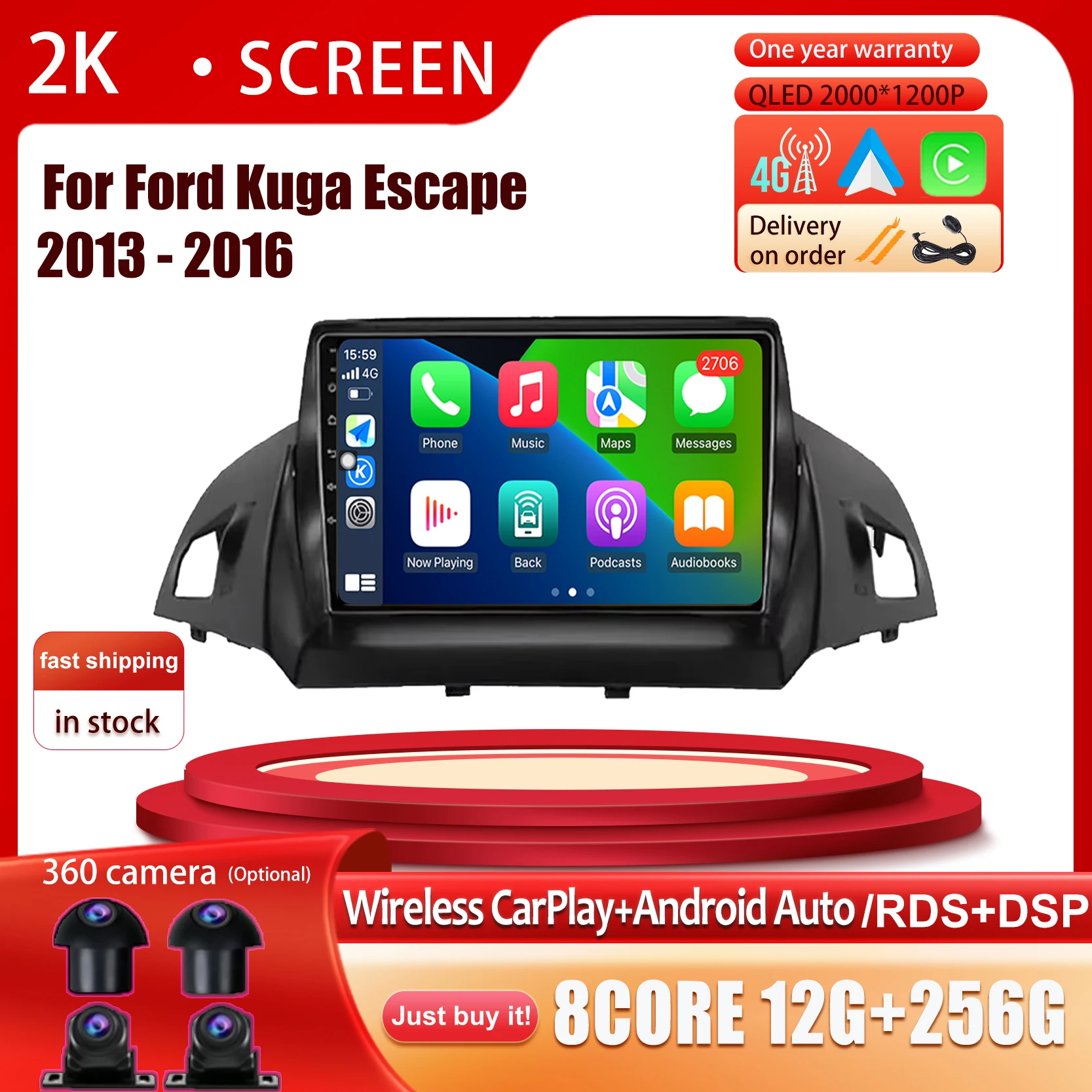 

Android 14 For Ford Kuga Escape 2013 2014 2015 2016 Carplay Car Radio Multimedia Stereo Player WiFi GPS Navigation Video