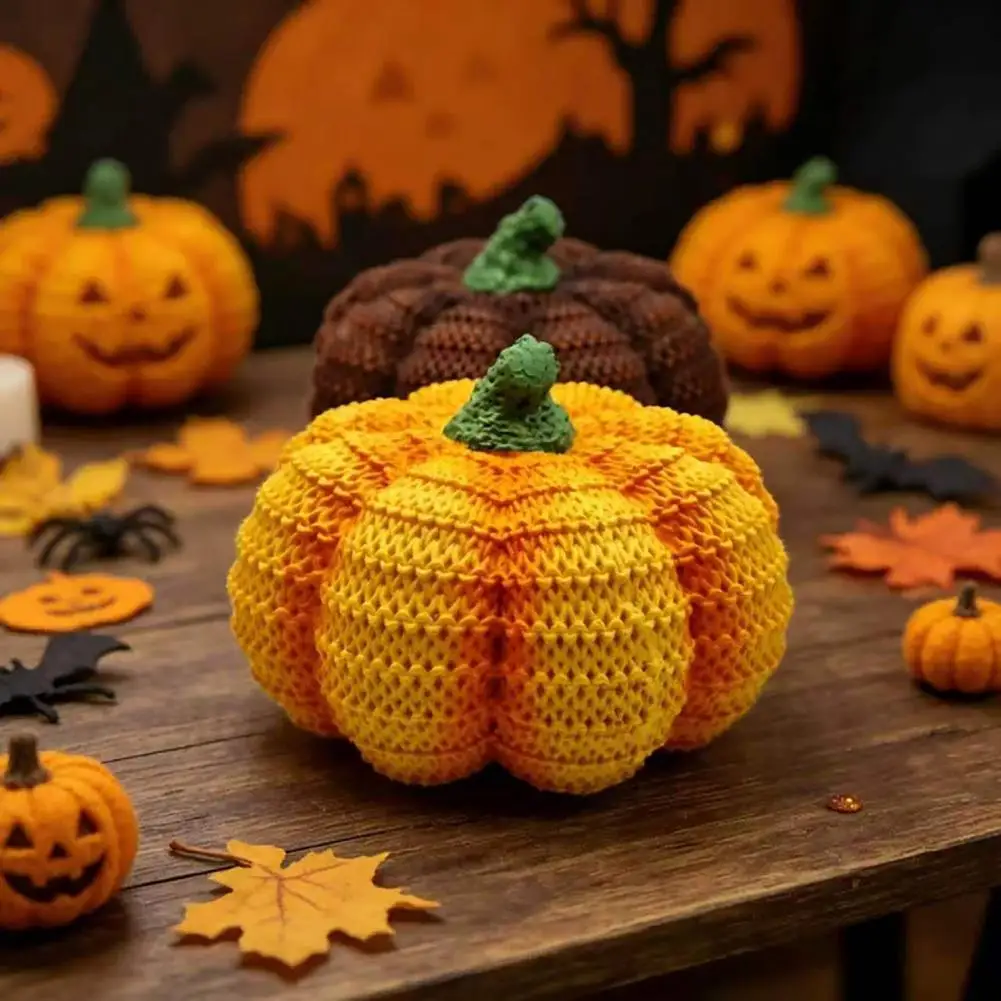 Halloween Gifts for Kids Resin Pumpkin Ornaments Handmade Resin Pumpkin Figurine Knit Tabletop Halloween Decor Mini for Entryway