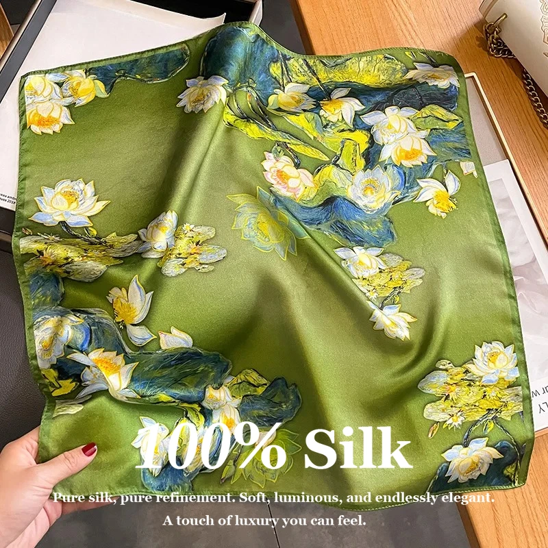 

Шарф из 100% натурального шелка, модная женская бандана, твиловый платок-косынка 53 см, квадратные шарфы, хиджаб, шейный платок, пашмина, пончо, буфанда