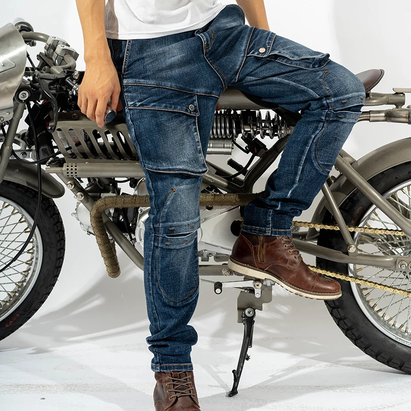 

Men Motorcycle Riding Pants Motocross Racing Jeans Protective Pants With 4 x Detachable CE Certified Knee Hip Protector Pads